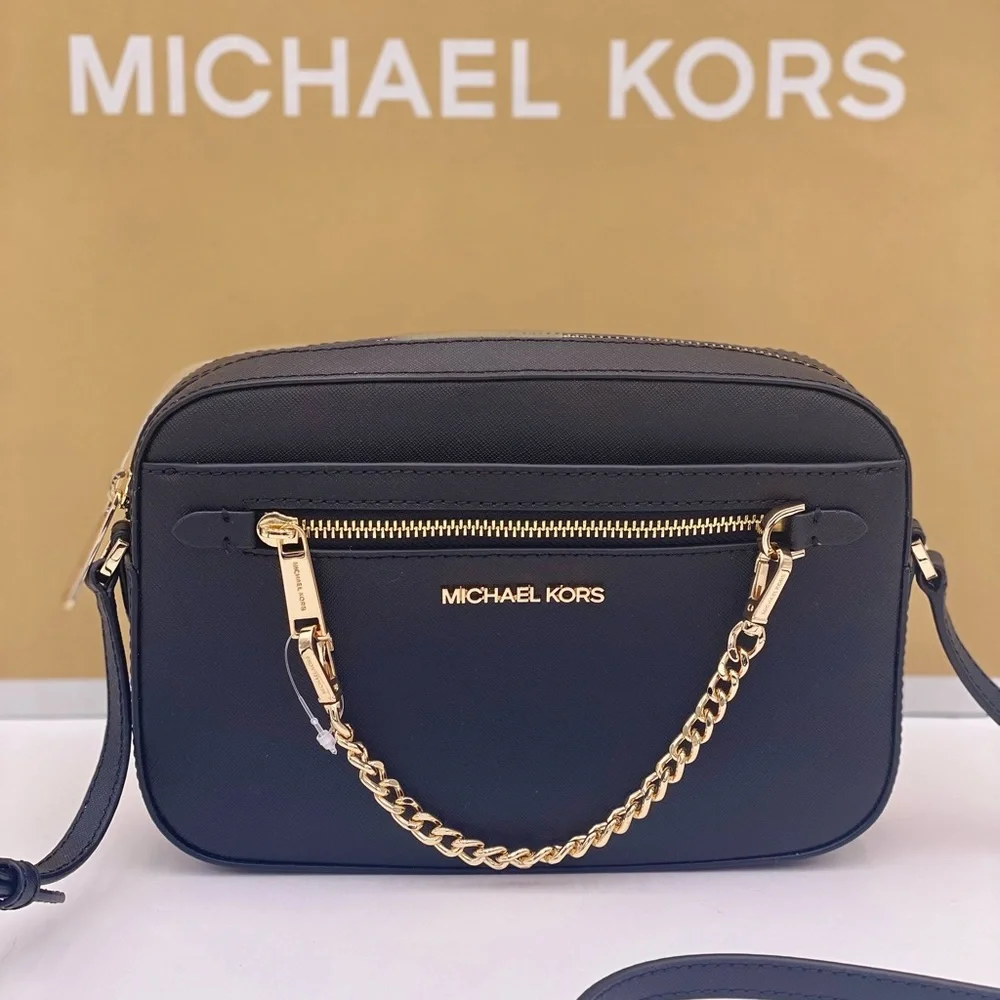 MICHAEL KORS LARGE EW ZIP CHAIN CROSSBODY black